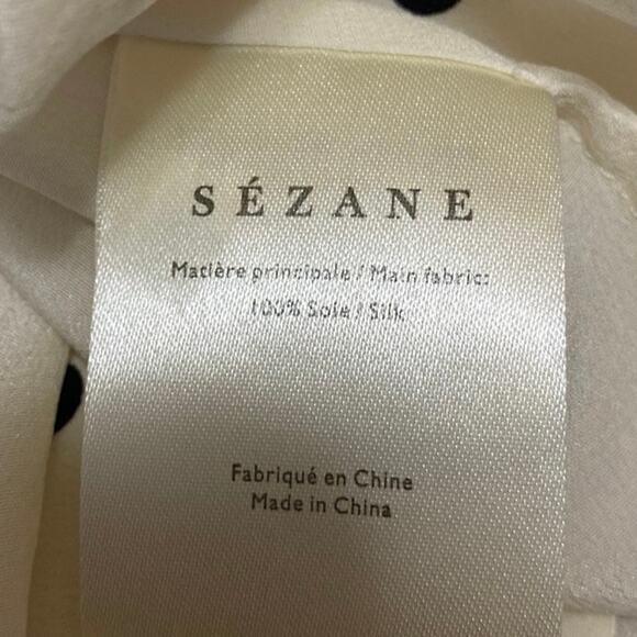 Sezane 100% Silk Cream White Polka Dot Button Down Long Sleeve Blouse Top Size 4 - Picture 4 of 4